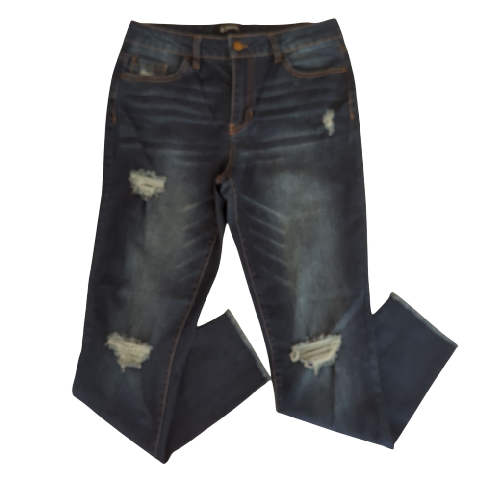 d. jeans Distressed Ripped Frayed Hem Skinny Ankle Jeans 8 Blue Ripped Pockets